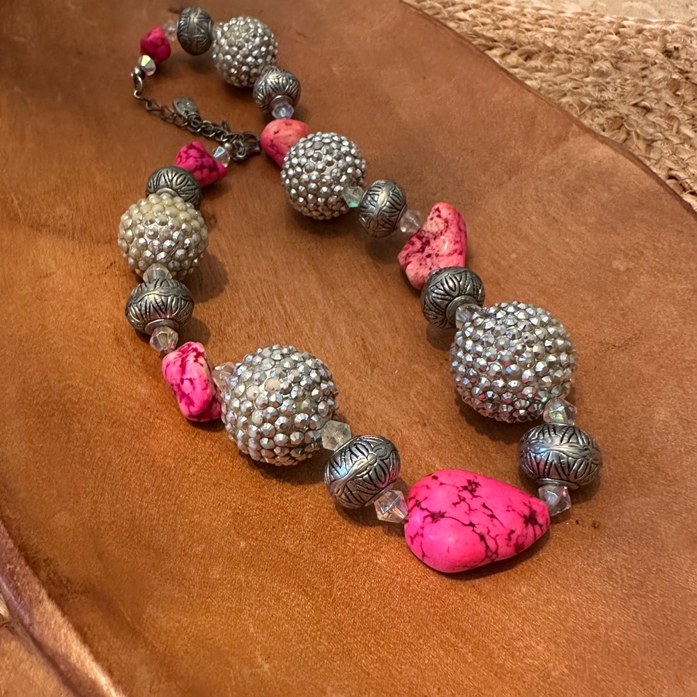 Pink and Silver Beaded Necklace